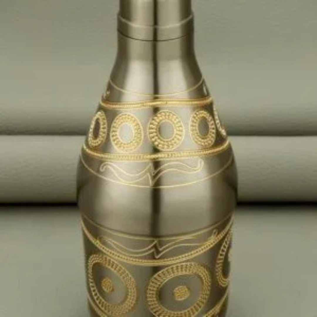 Antique Brass Engraved Copper Water Bottle – Designer Edition